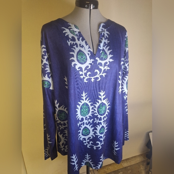 Blue and Green V Neck Tunic Top Size 3X - Picture 2 of 7